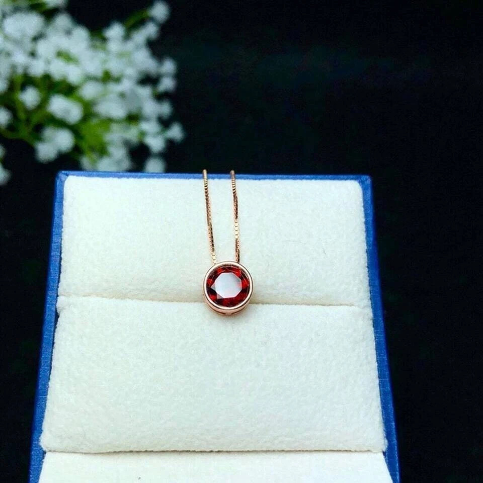 2Ct Lab Created Round Cut Red Ruby Pendant 14K Rose Gold Finish 18″ Free Chain