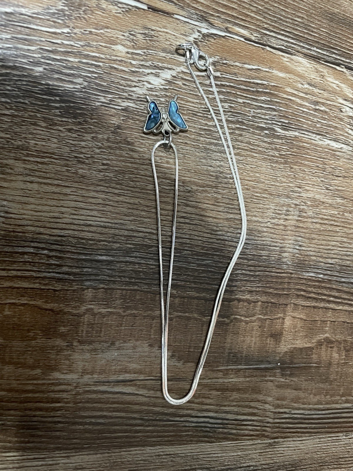 Blue Abalone Shell Butterfly Pendant Charm Sterling Silver .925 Metal Piece