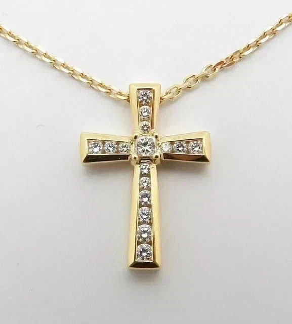 2ct Lab Created Diamond Round Cut Cross Pendant 14k Yellow Gold Plated Silver