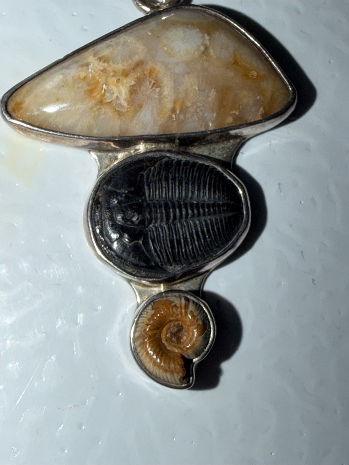 Charles Albert Fine Sterling Rare Multiple Fossil Pendant