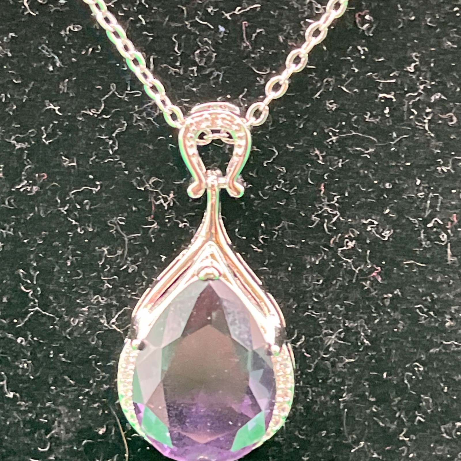 925 Silver Chain 18k White Gold Amithyst 16 In Chain