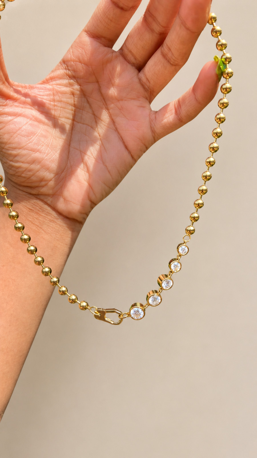 2.80Ct Moissanite Beaded Chain Necklace Charm Holder Clasp 14K Gold Plated 17″