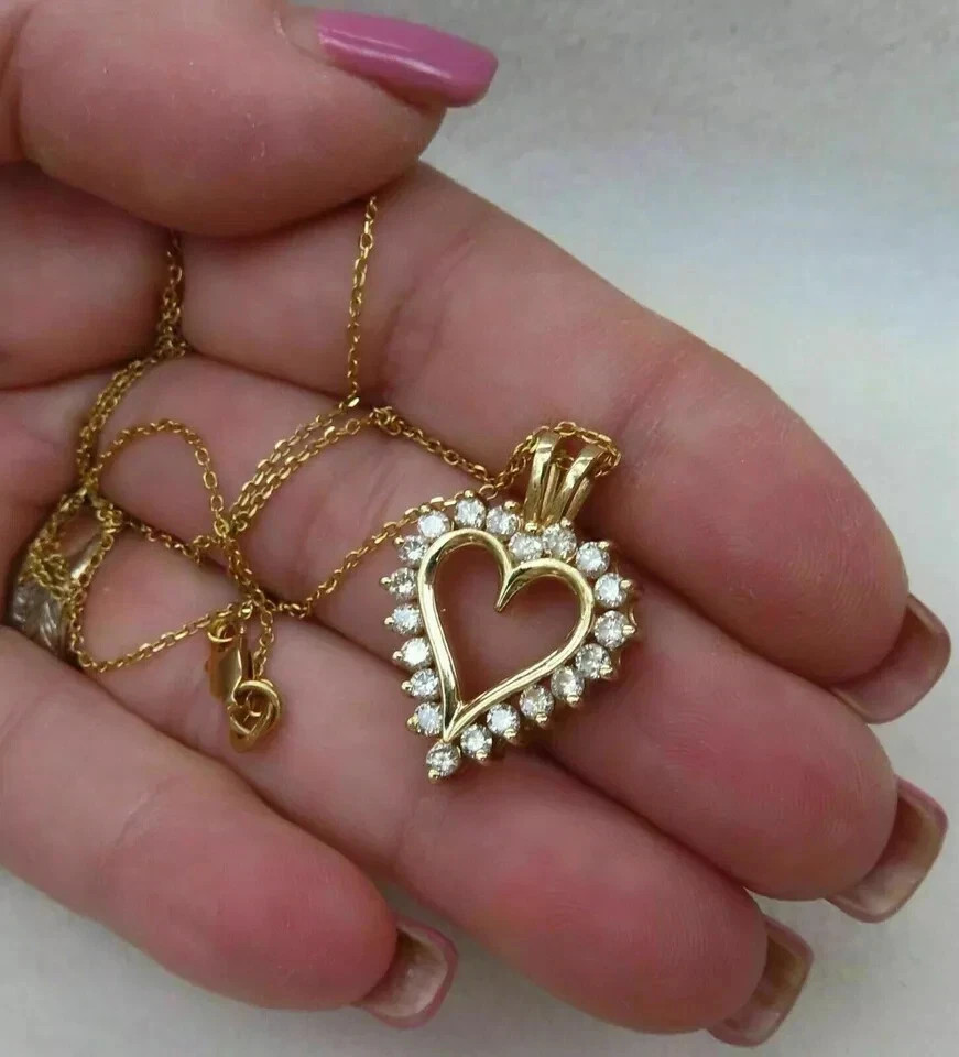 1.33Ct Round Cut Diamond Heart Pendant For Womens Gift 14K Yellow Gold Plated
