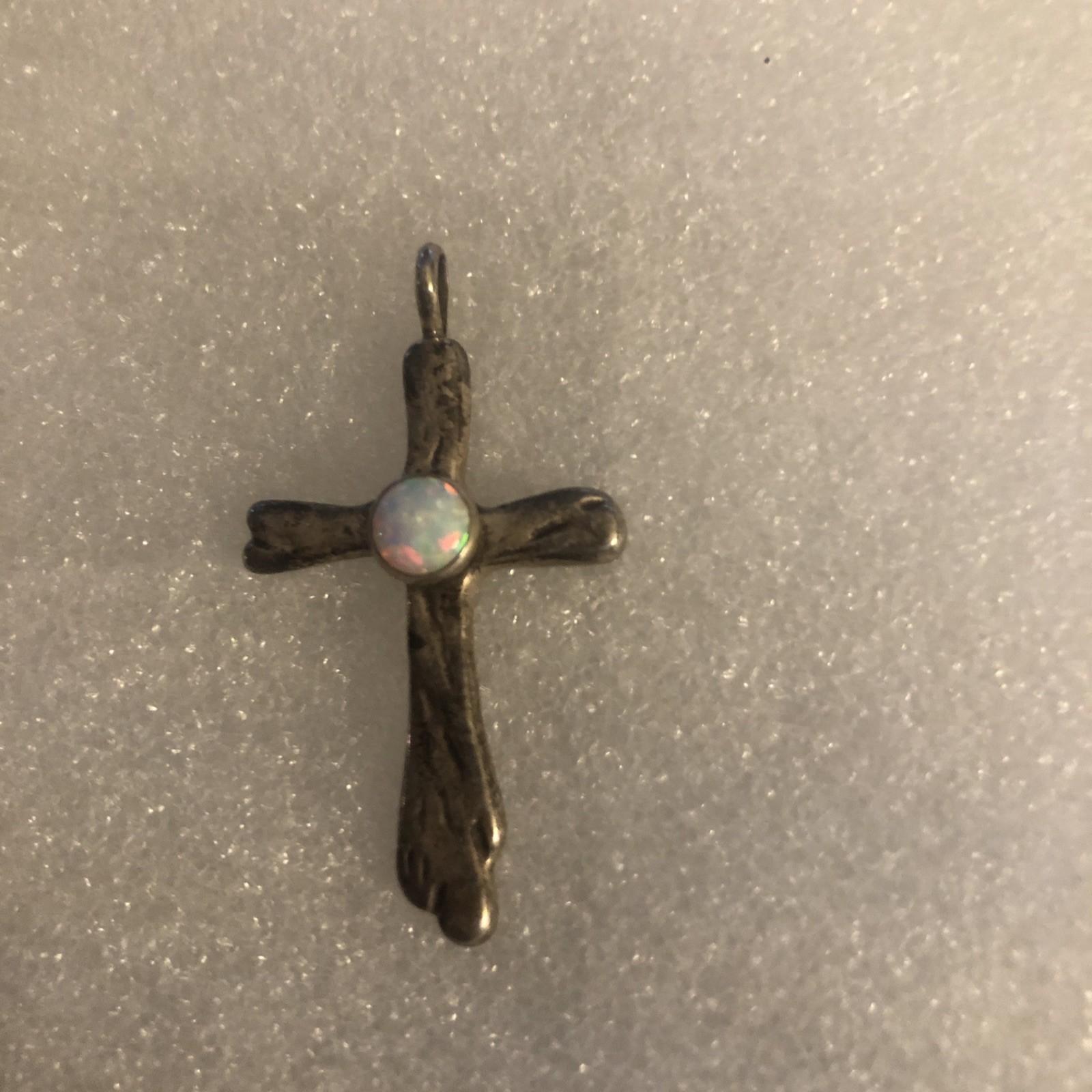 L D Sterling Cross With Opal Stone Pretty 1 1/2 By 1 Inch