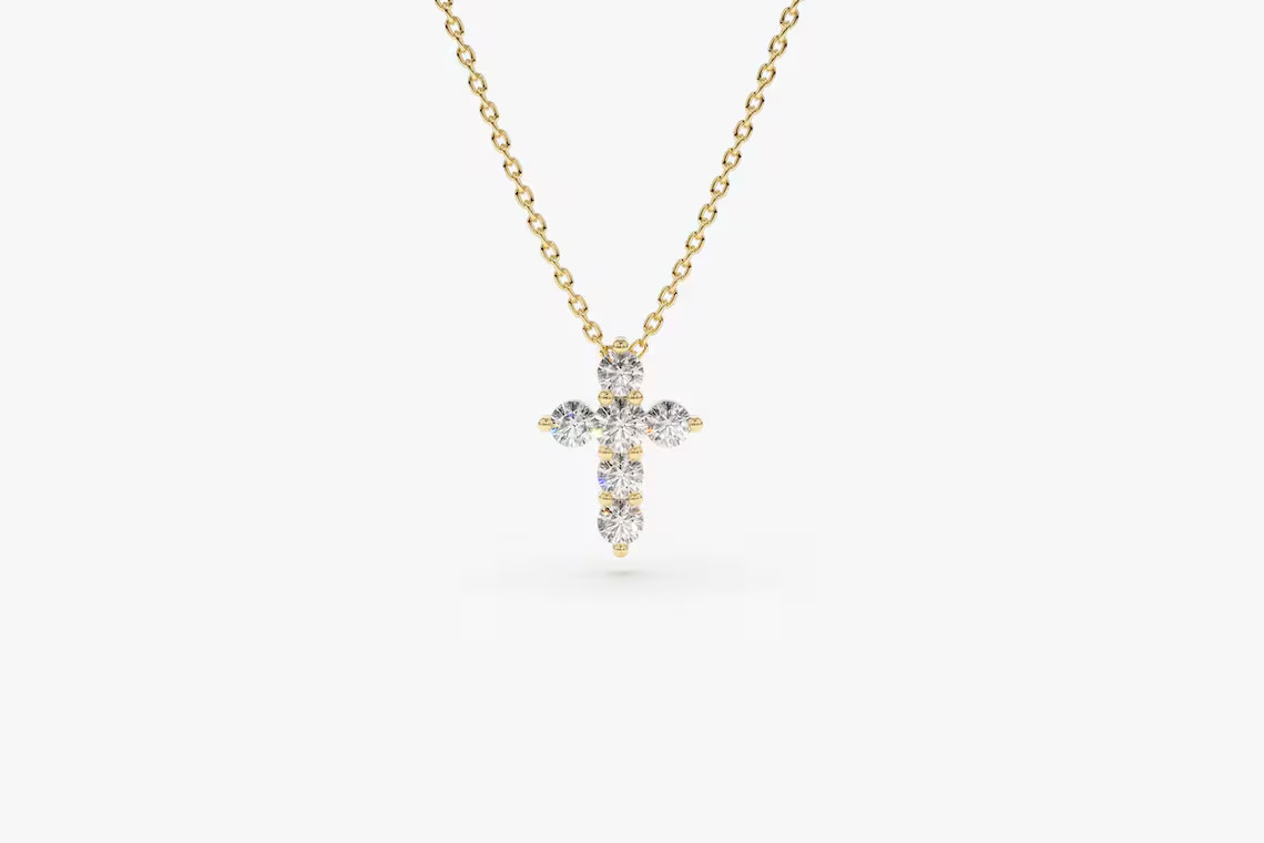 0.30TCW Round Natural Diamond GDGL Certify Cross 18″ Pendant 14k Yellow Gold