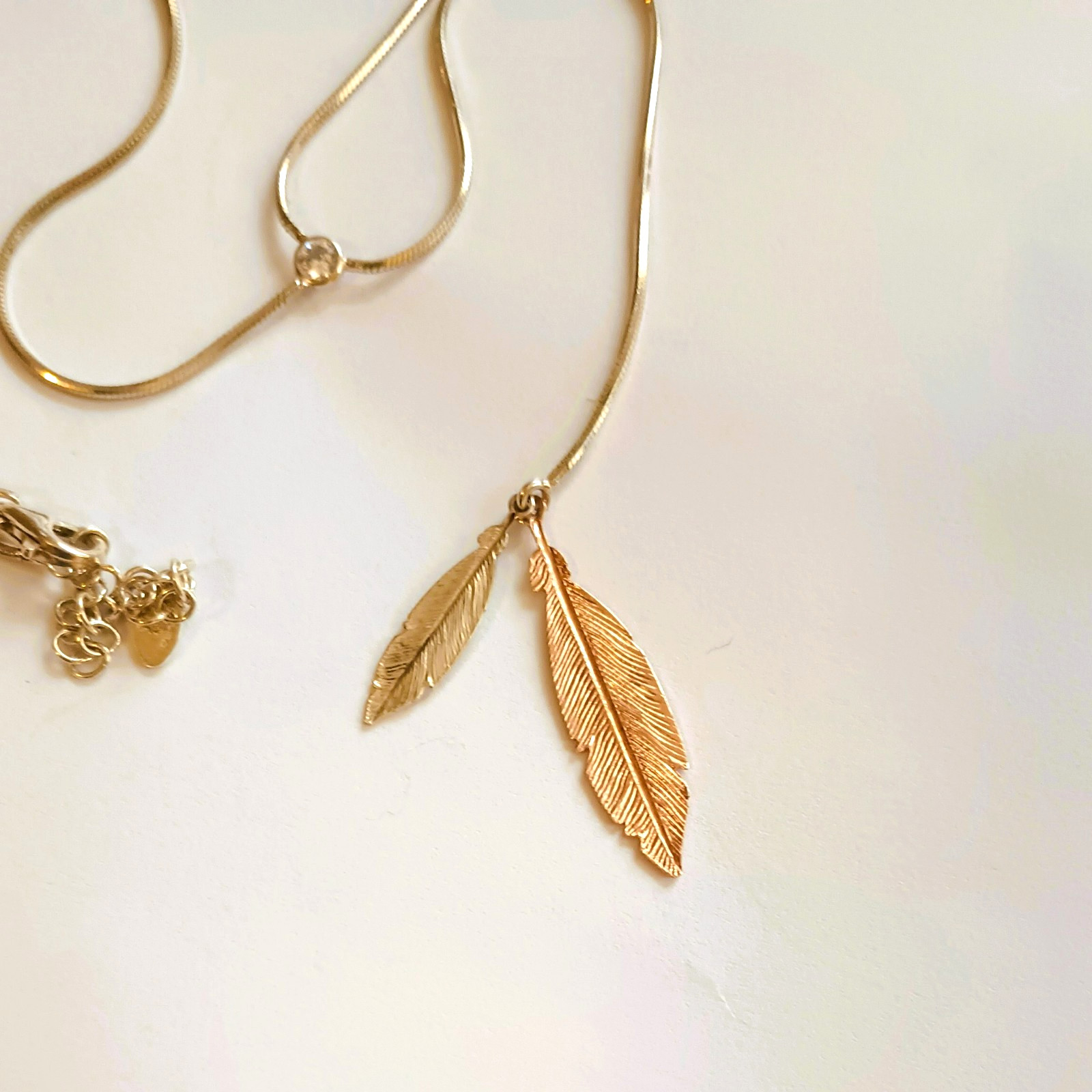 Dyadema Italy 925 Lariat Necklace 18″ Sterling Silver 2 Tone Leaves Tiny Crystal