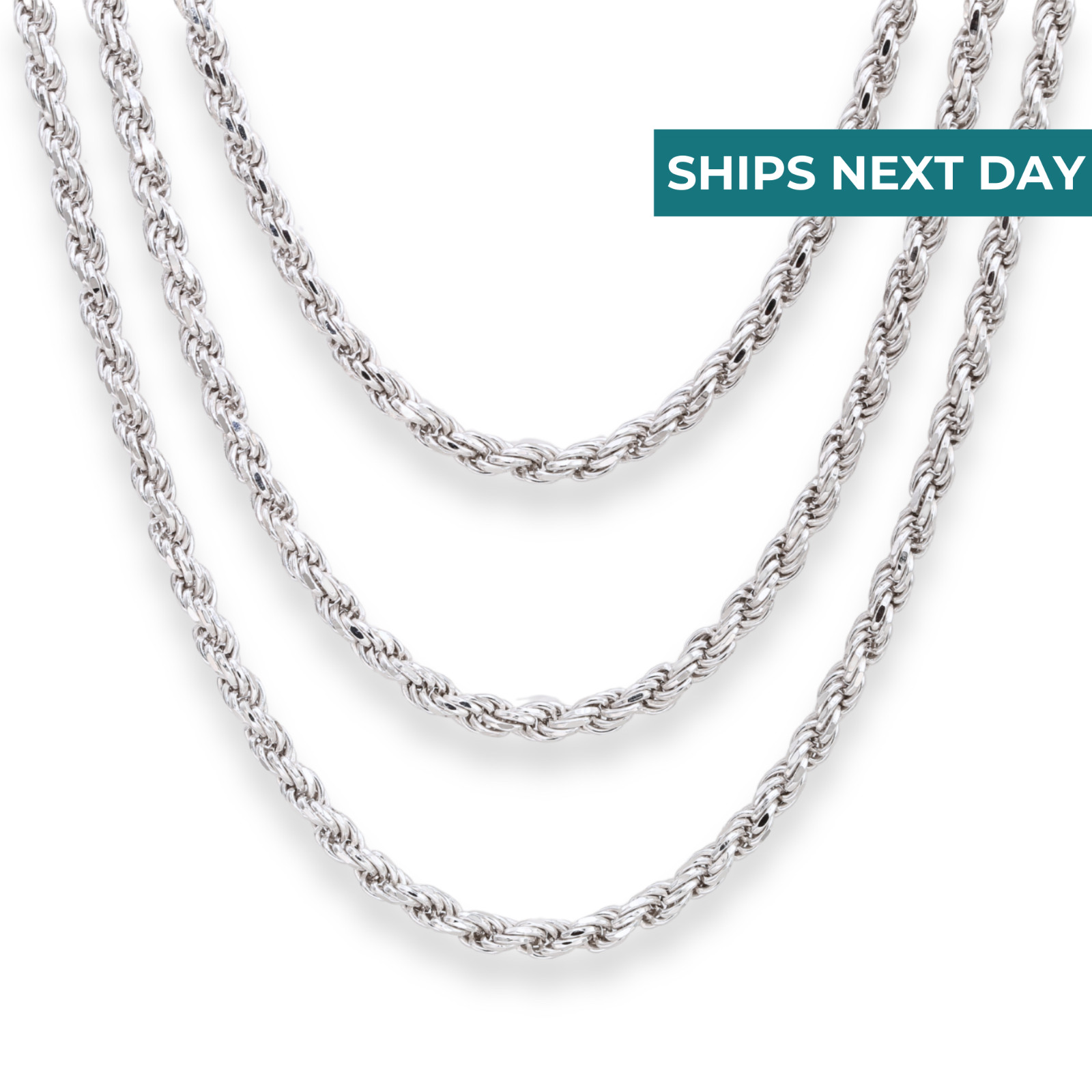 Solid 925 Sterling Silver 1.5mm-4mm Rope Chain Italian Pendant Necklace 18″-26″