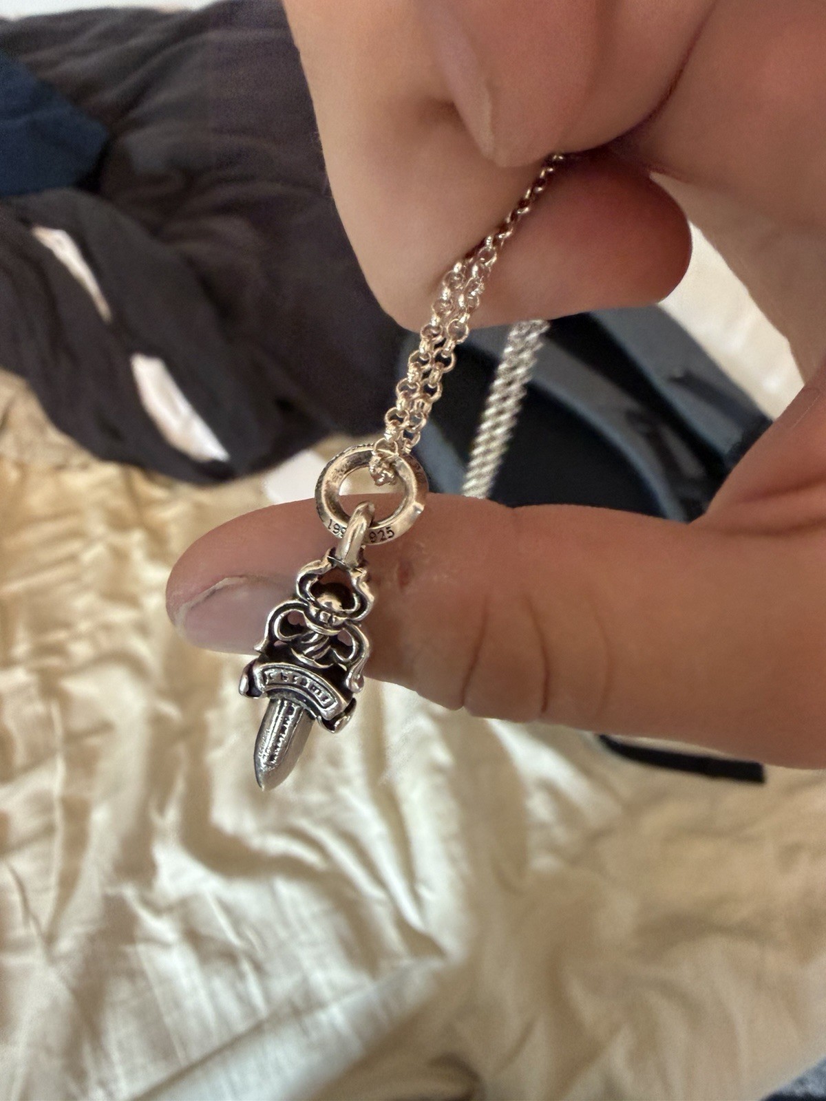 Chrome Hearts 925 Sterling Silver Dagger Pendant Cable Chain Necklace Lobster