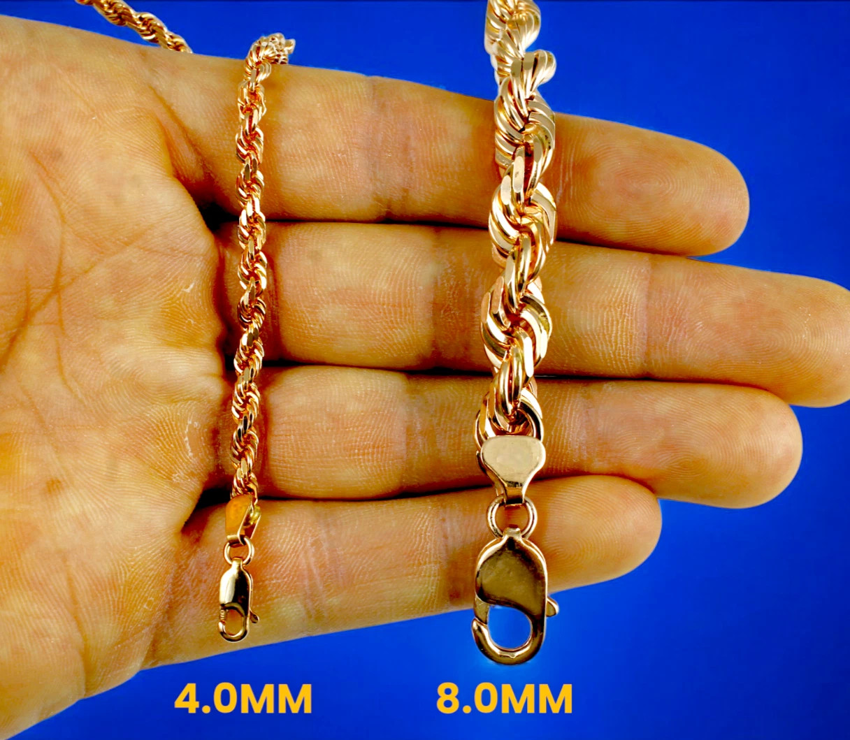 10K Rose Gold SOLID Rope Necklace Chain Diamond Cut 1mm-5mm 16″-30″