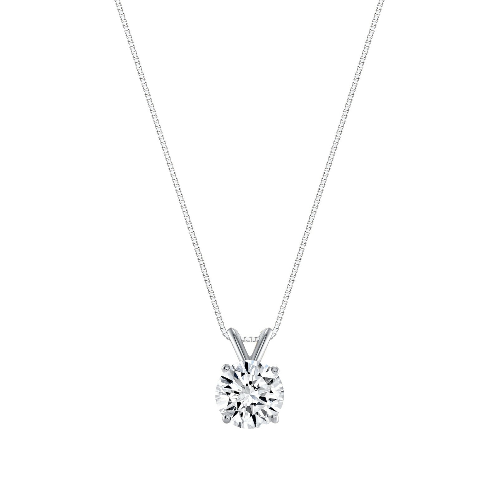 1 Ct Round Solid 14K White Gold Created Diamond Solitaire Pendant Necklace 18″