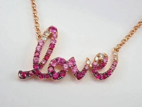 2Ct Lab Created Round Pink Sapphire LOVE Pendant 14K Rose Gold Plated Free Chain