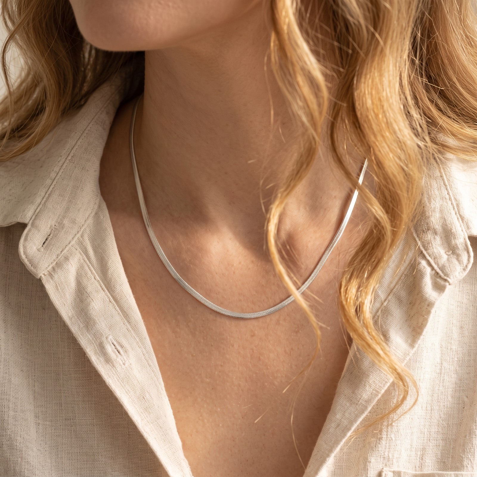 14K Gold Plated 925 Sterling Silver Flat Herringbone Snake Chain Necklace Women