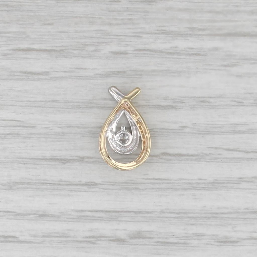 0.20ct Diamond Solitiare Teardrop Pendant 10k Yellow White Gold Drop