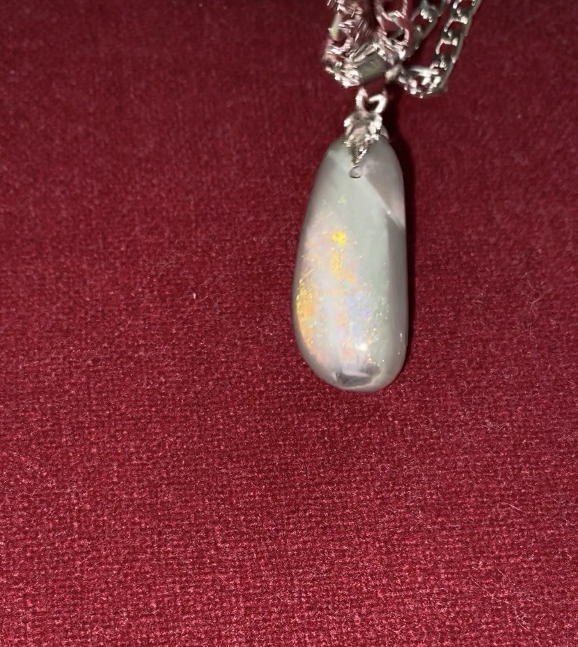 Solid Mintabie Opal Pendant Necklace 28mm X 12mm (video)
