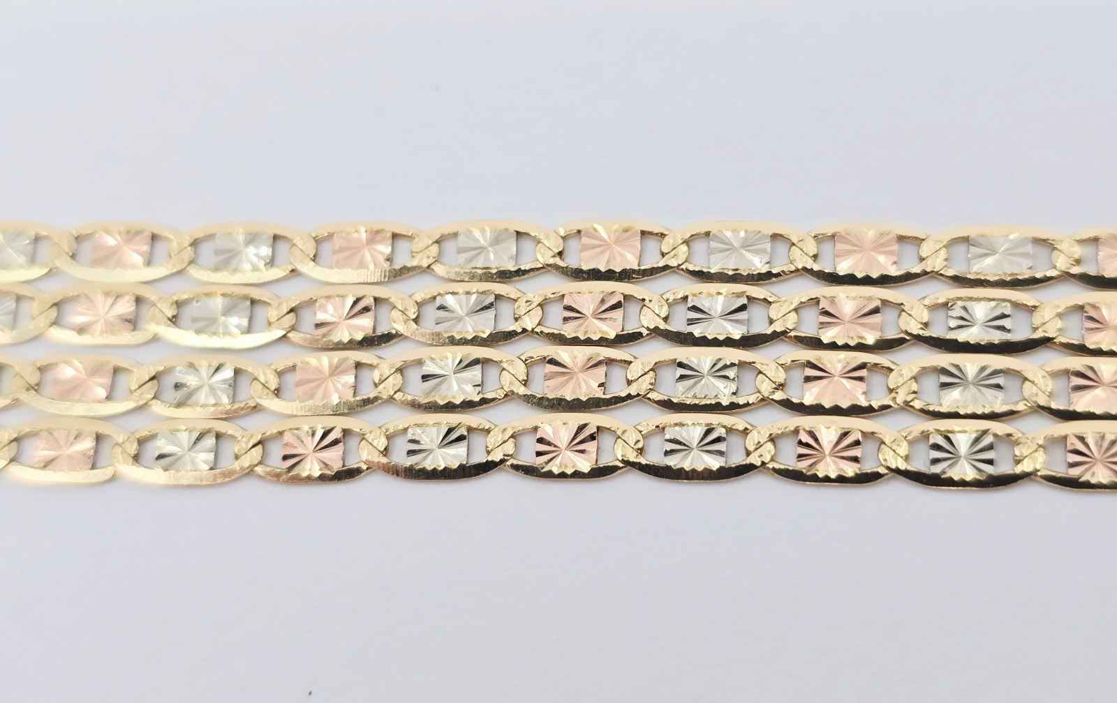 Unique 14K Tri Tone Multi Color Gold Diamond Cut Valentino Link Chain Necklace