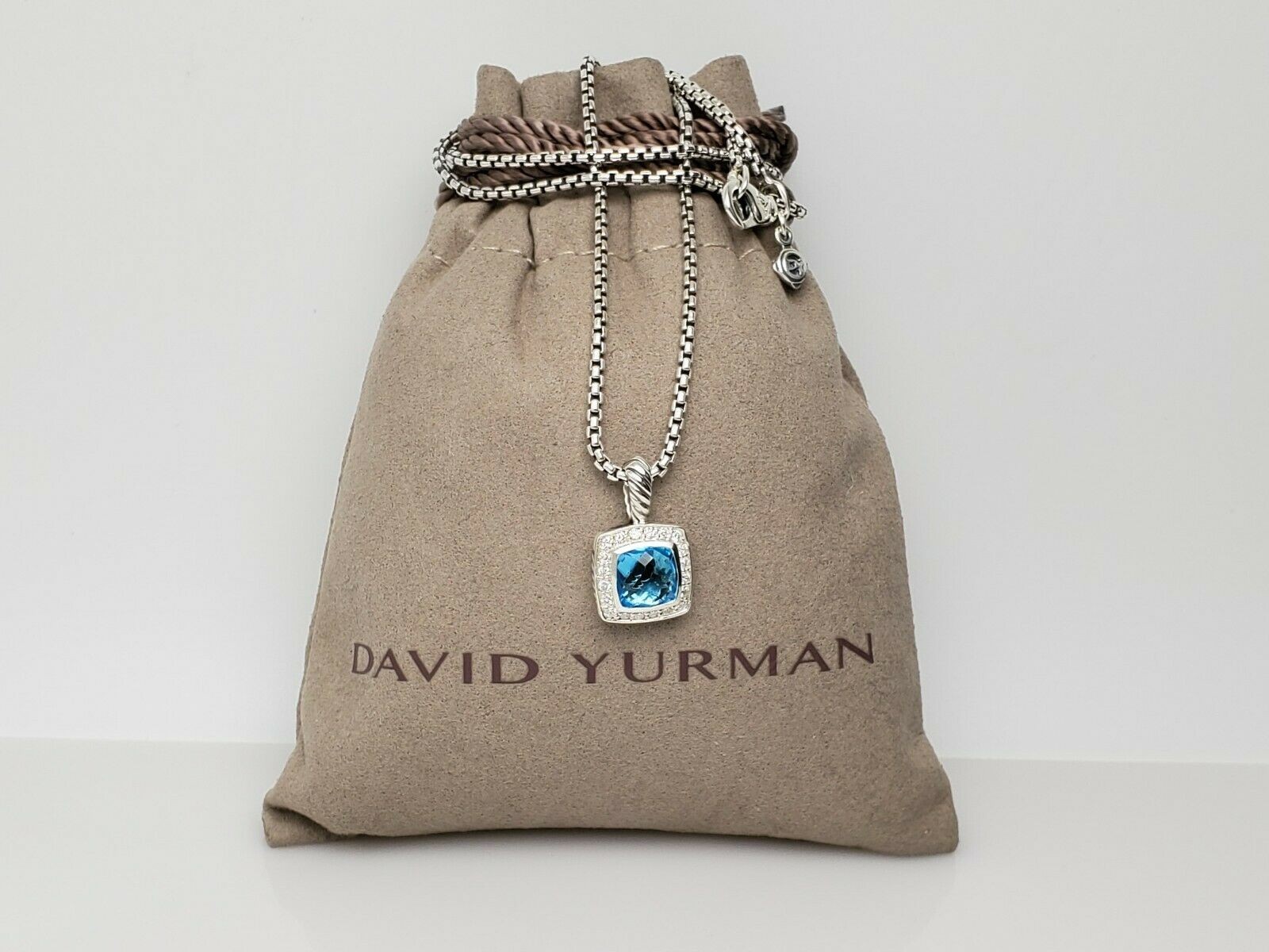 David Yurman Petite Albion Pendant Necklace with Blue Topaz and Diamonds 16-17″