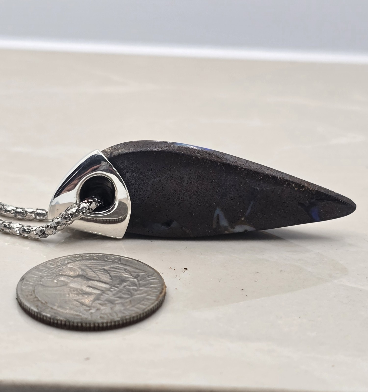 Australian Made Solid Boulder Opal Large Silver 925 One Of A Kind Pendant