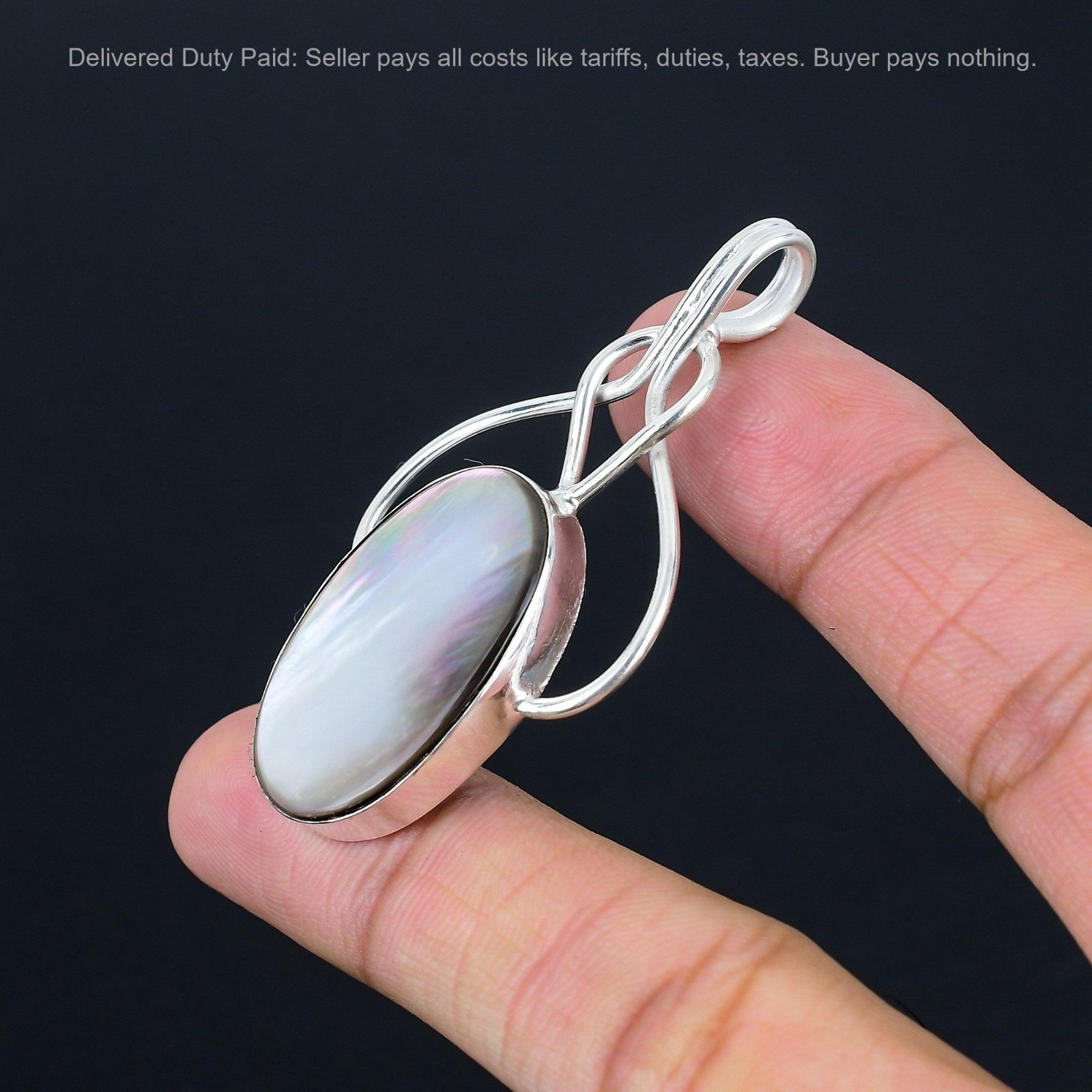 Sterling Silver June Birth Oval Mother Of Pearl Gemstone Ethnic Wife New Pendant