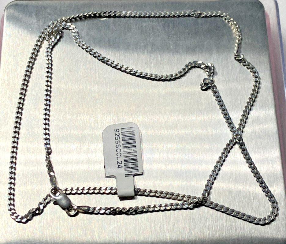 925 Sterling Silver Italy Solid Curb Link Chain 8.25grams 2.3mm 24” New with Tag
