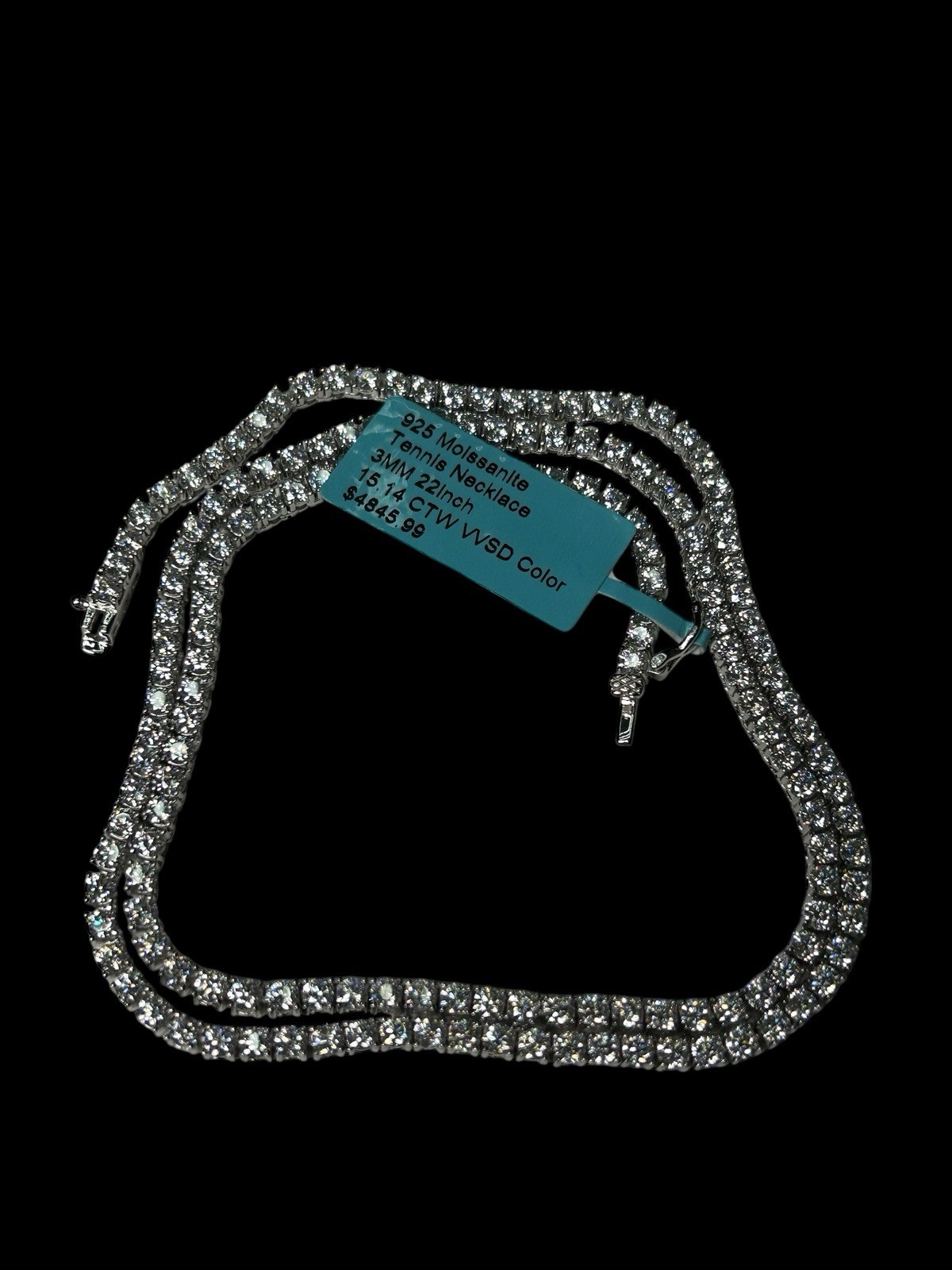 New 925 Silver Moissanite Tennis Necklace 22” VVS Brilliant Sparkle Holiday Gift