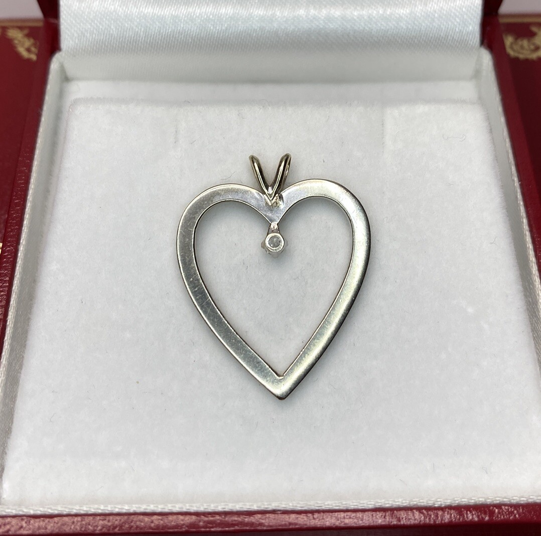 Large 14k White Gold Diamond Solitaire Love Wedding Anniversary 2G Charm Pendant