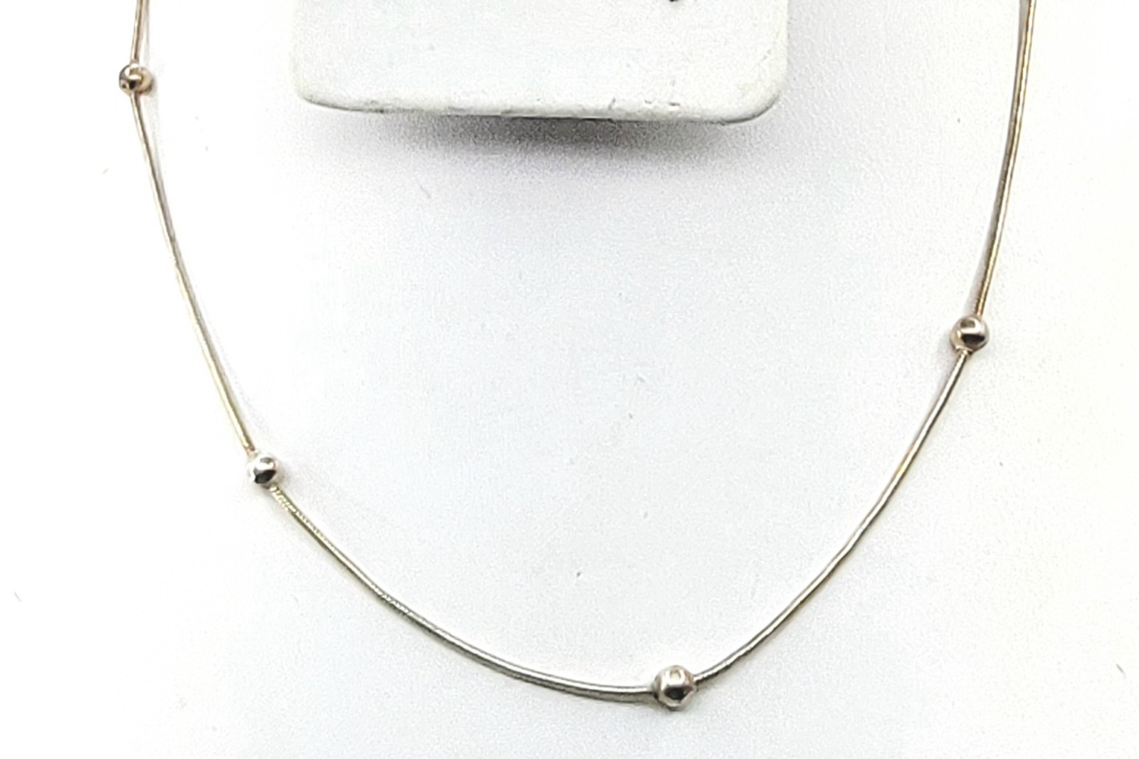 Sterling Silver Station Bead Necklace 18″ Snake Chain 7 925 Balls 3.9mm Italy