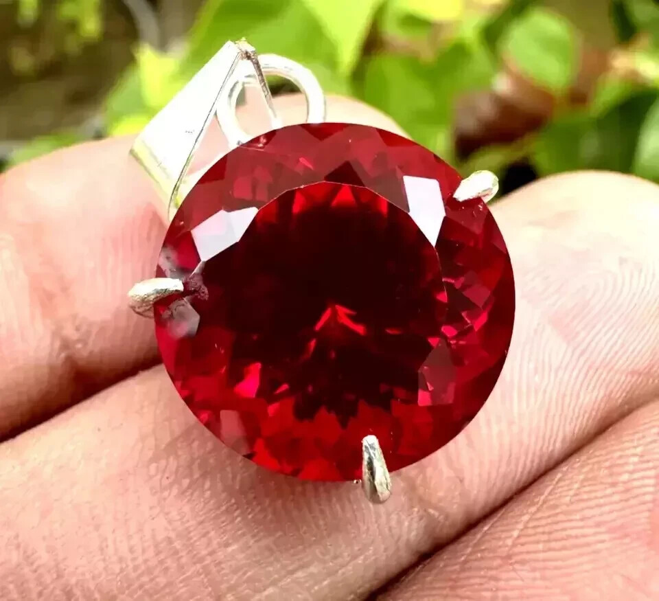 Certified Natural Red Ruby 26 CT Round Loose Gemstone 925 Solid Silver Pendant