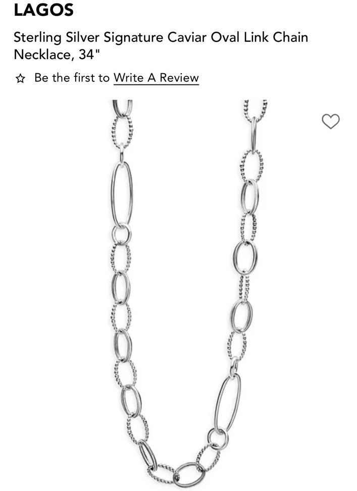 LAGOS SILVER SIGNATURE CAVIAR OVAL LINK CHAIN 34” NECKLACE