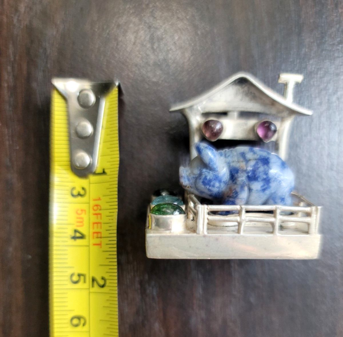 Unique 925 Silver Sodalite & Multi Stone Pig in Barn 3D Statement Pendant