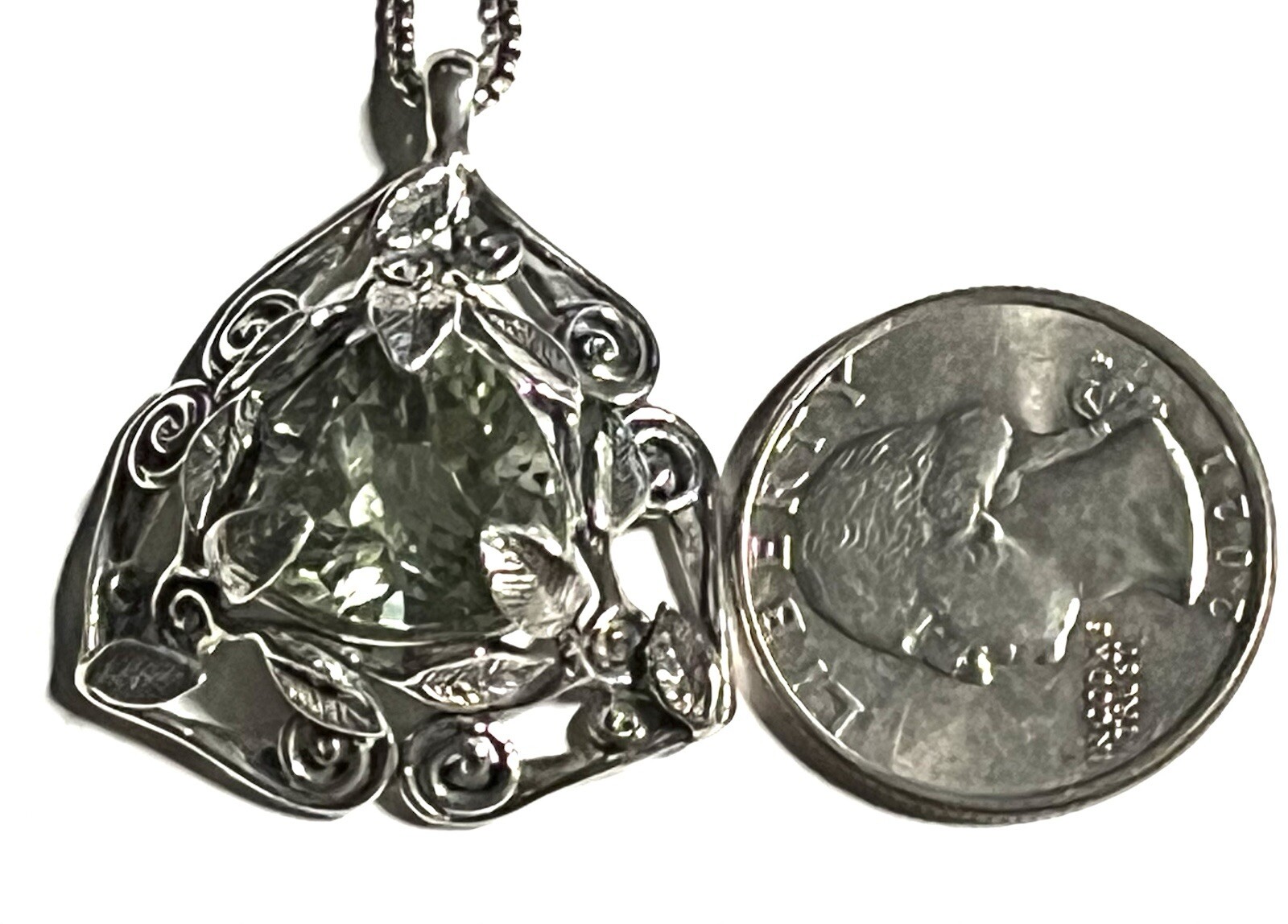 NWT Or Paz Sterling Silver 925 Trillion Prasiolite Pendant 18” Chain Israel PZ