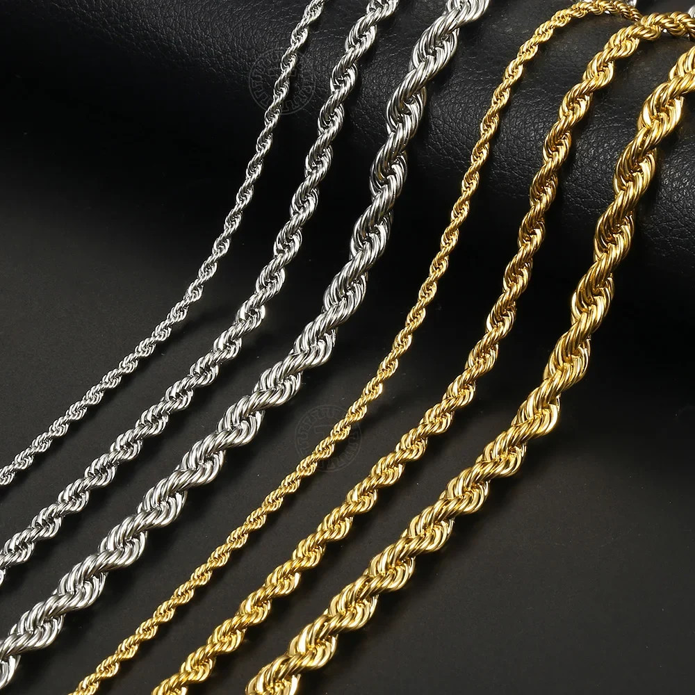 Twisted Rope Chain Necklace Stainless Steel 18-24″ Waterproof Men