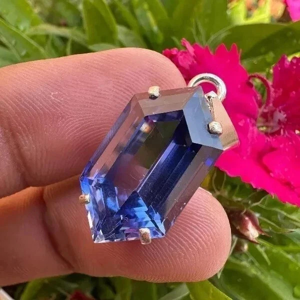 Natural 21 Ct Blue Sapphire Solid Silver Fancy Cut Pendant Certified Gemstone