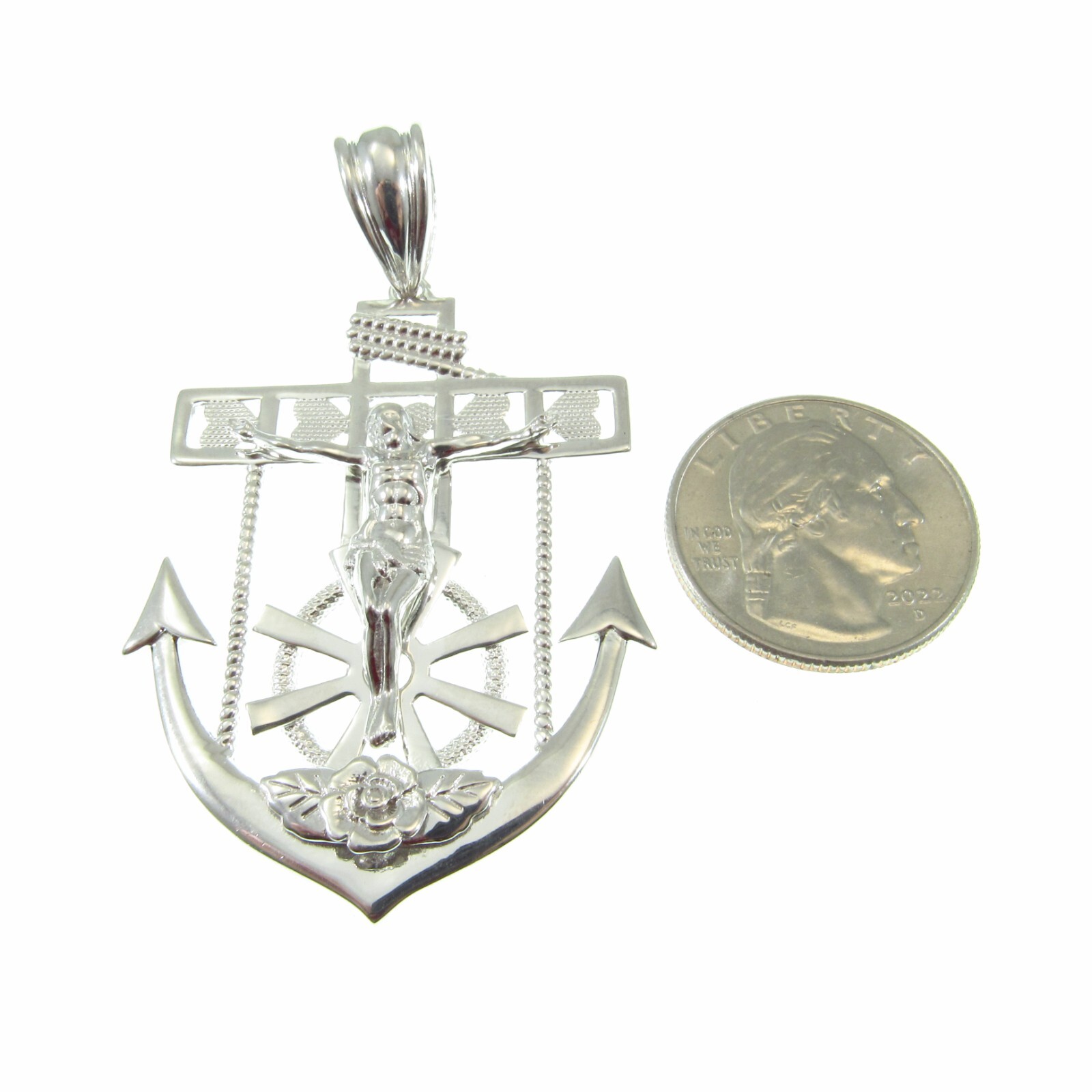 Men’s Solid 925 Sterling Silver Crucifix Anchor Pendant Hip Hop Jesus Jewelry