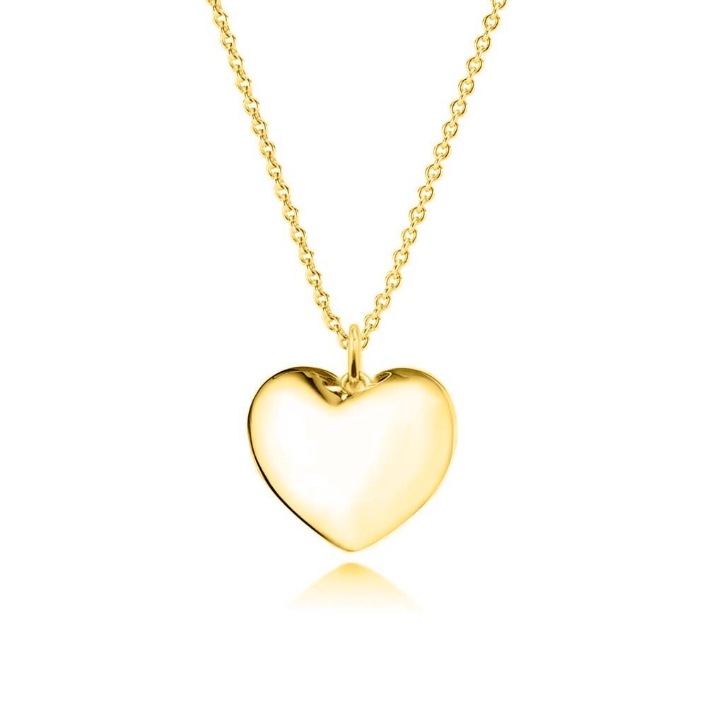 925 Solid Sterling Silver Gold Puffed Heart Pendant Necklace Made In Italy -18″