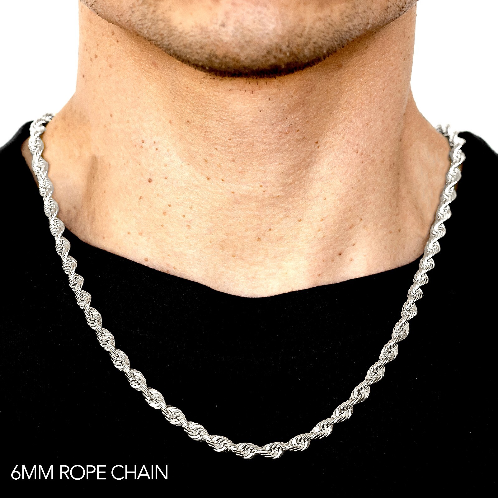 10k White Gold 1mm-12mm Solid D/Cut Rope Chain Necklace Bracelet Size 7″-30″