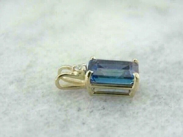 3.00Ct Emerald Cut Blue Sapphire & Diamond Pendant Solid 14K Yellow Gold Finish