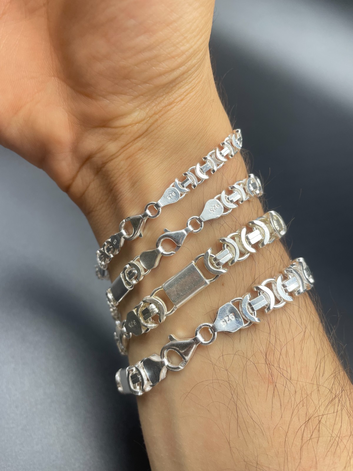 925 Sterling Silver Flat Euro Byzantine Chain Necklace&Bracelet Solid Bali King