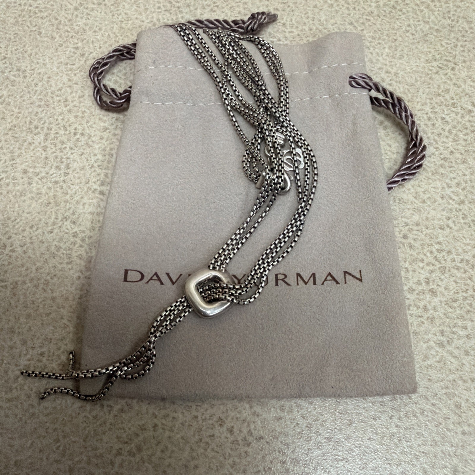 David Yurman Sterling Silver Diamond Lariat Waterfall Tassel Necklace Pendant