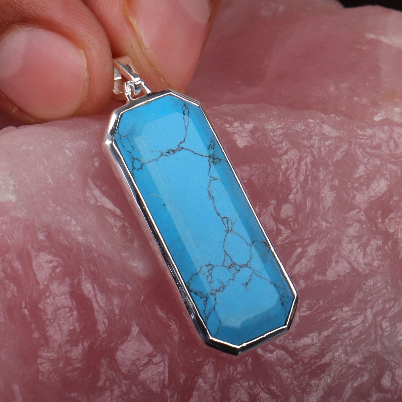 NATURAL TURQUOISE PENDANT 925 STERLING SILVER PENDANT NECKLACE GIFT FOR MENS