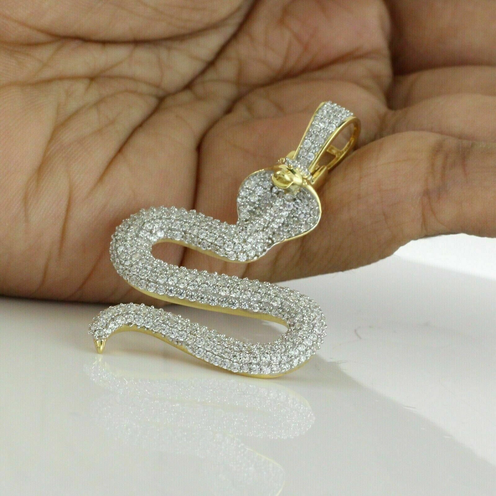 2Ct Round Lab-Created Diamond Cluster Snake Charm Pendant 14K Yellow Gold Plated