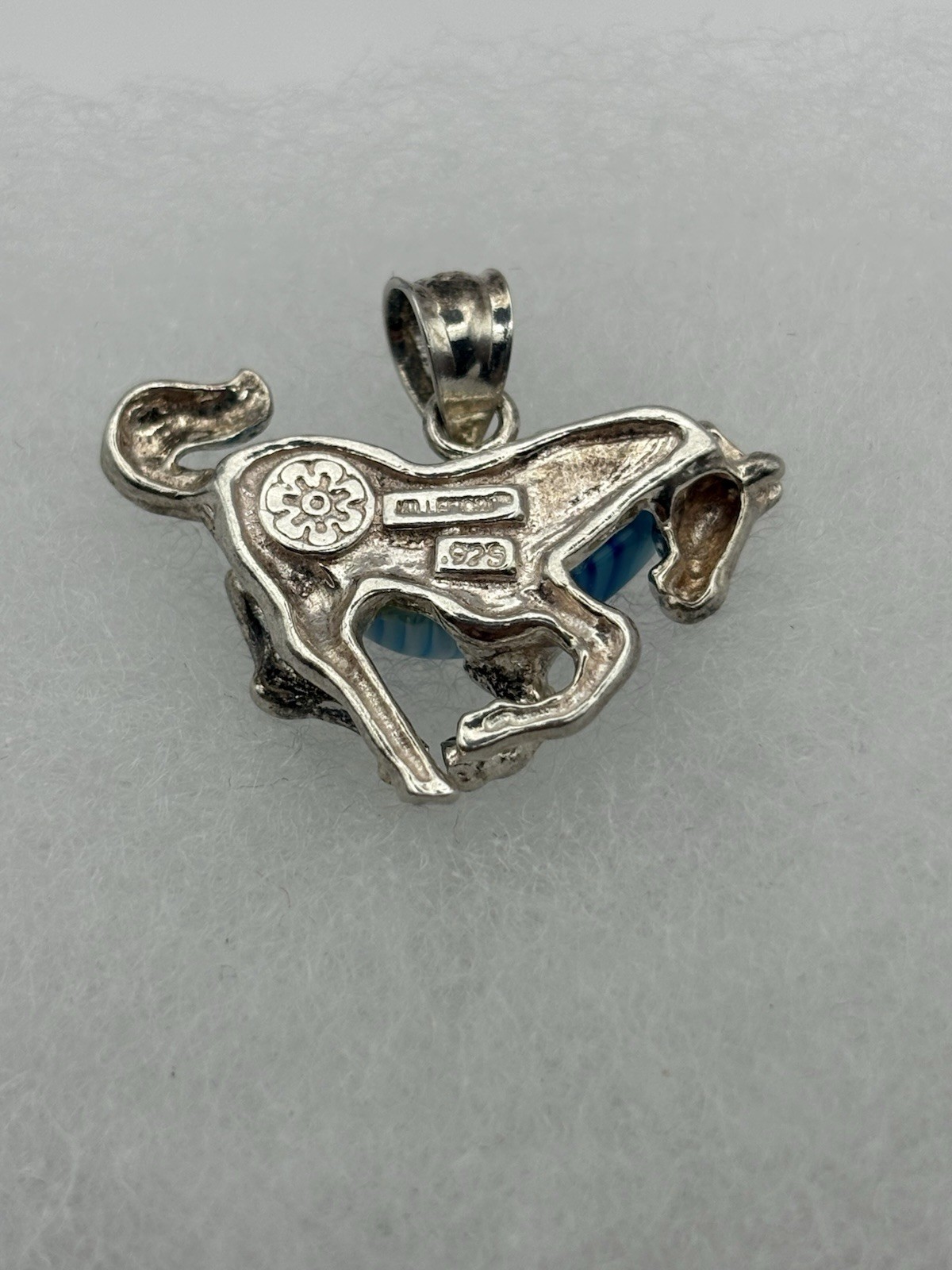 Blue Millifiori Glass Horse Sterling Silver Pendant