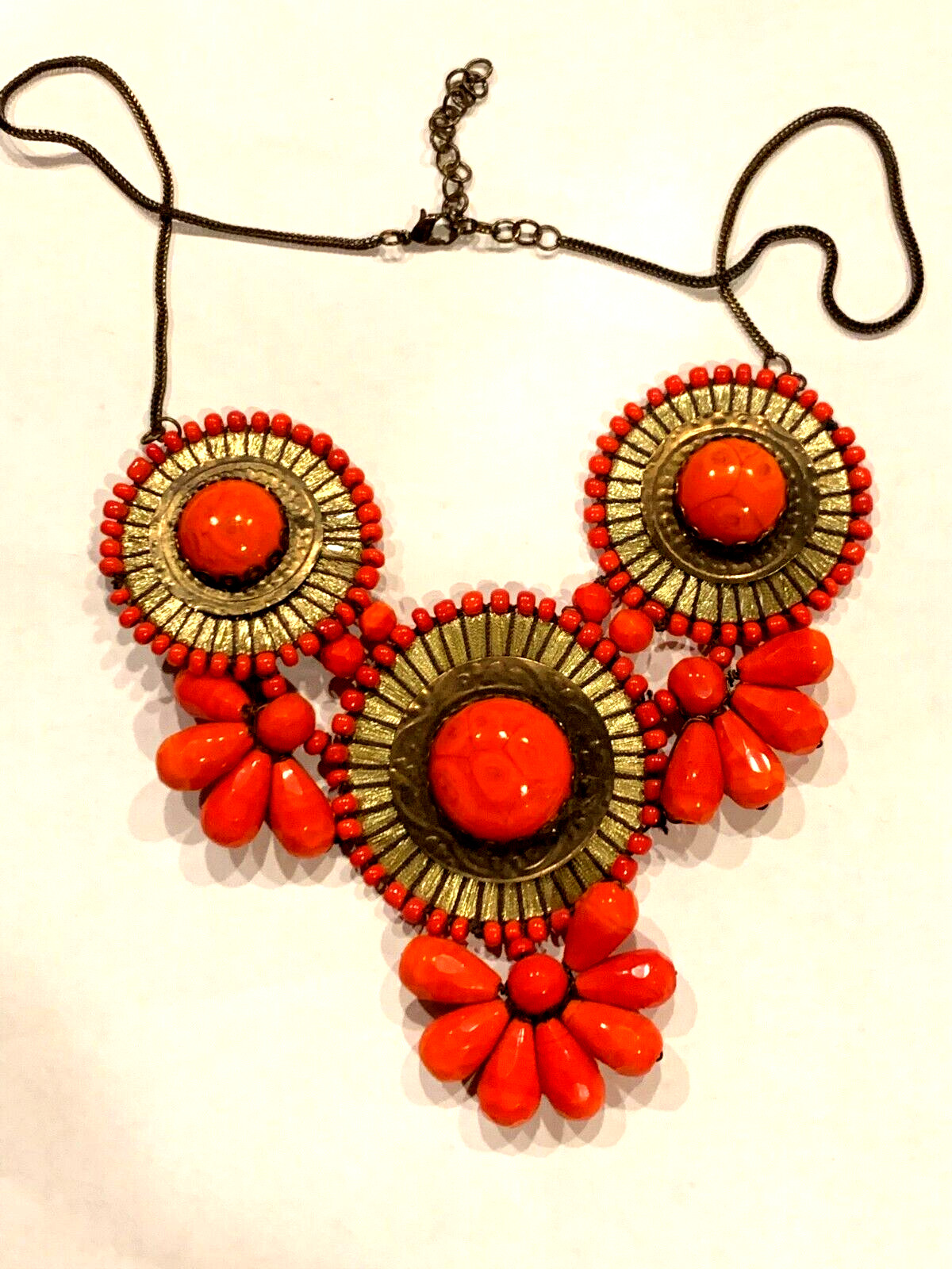 VERY BEAUTIFUL ORANG ART GLASS & SPETIAL METAL WORK NECKLACE