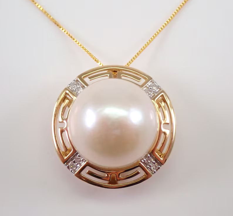 3.00 Ct Round White Pearl Women’s Halo Pendant 14K Yellow Gold Plated Silver