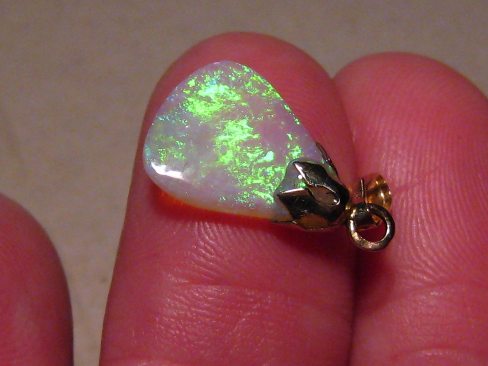 2.5 ct. Neon Green Opal Pendant , Solid 14k Yellow Gold