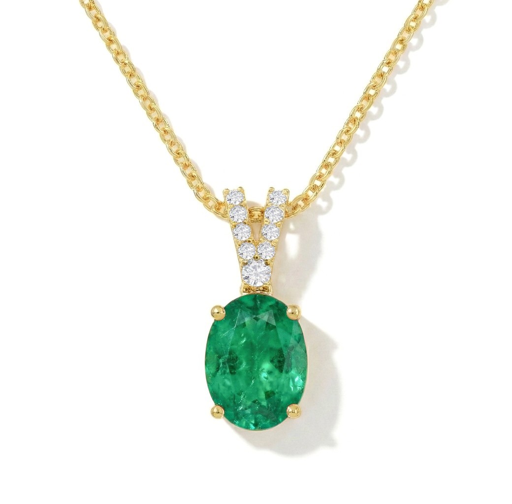 Oval Emerald Pendant Necklace, May Birthstone Fine Jewelry Gift for Her