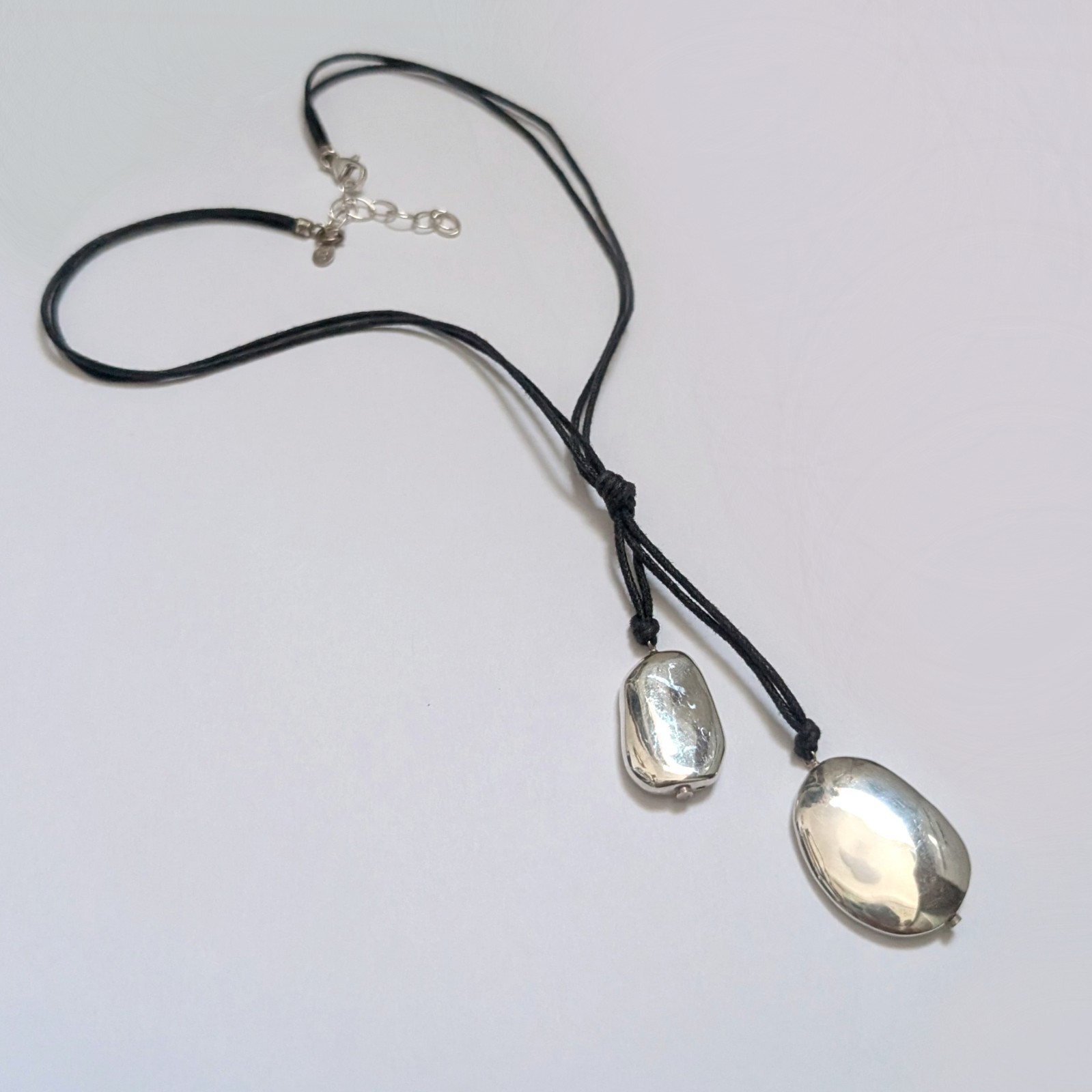 Najo Sterling Silver Necklace Black Cord Organic Nugget Disc 925 Australia