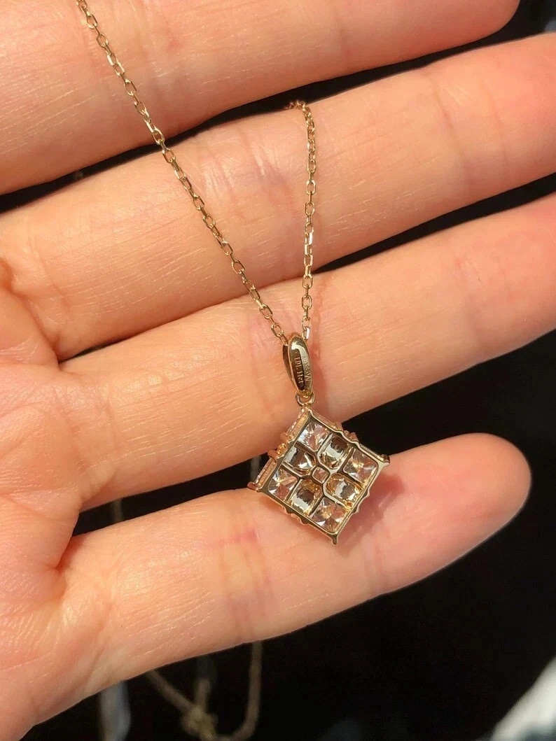 1TCW Princess Cut Lab Created Diamond 14k Yellow Gold Plated Charm Pendant