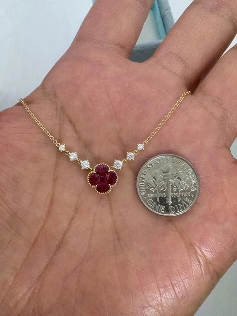 1.50Ct Oval Cut Lab Created Ruby Women’s Flower Pendant 14K Yellow Gold Plated