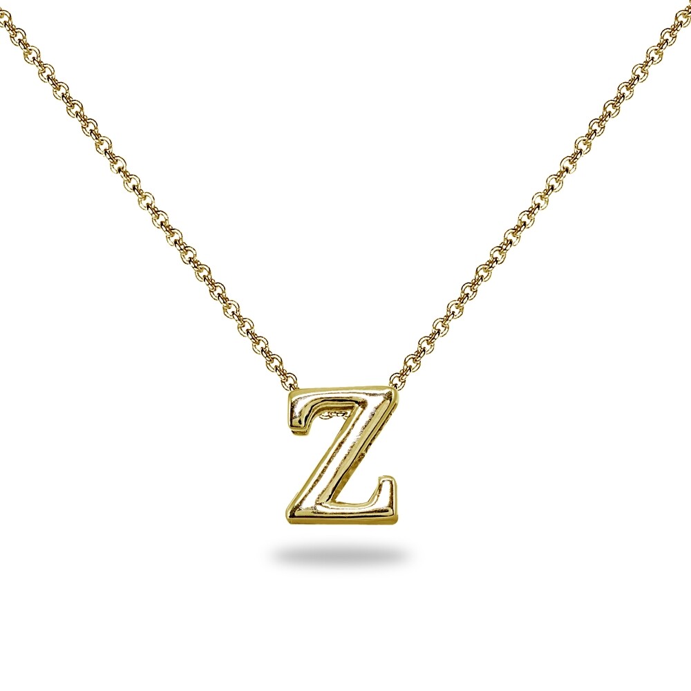 Z Letter Alphabet Name Personalized Gold Plated 925 Silver Necklace, 15” + Ext