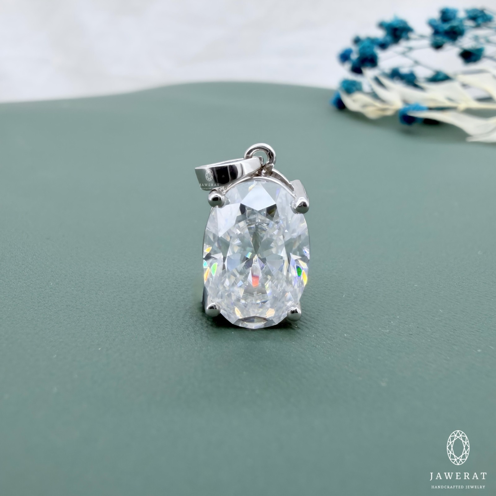 Oval Moissanite Solitaire Pendant 925 Sterling Silver Necklace Gift for Her